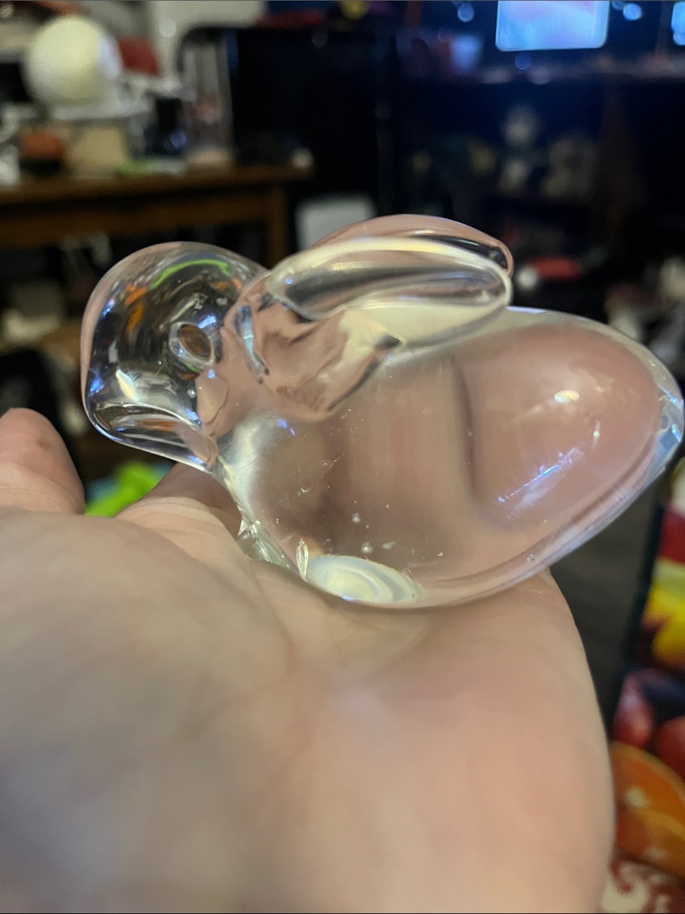 Vintage Clear Art glass Bunny Easter Signed by Artist Glass decor 807